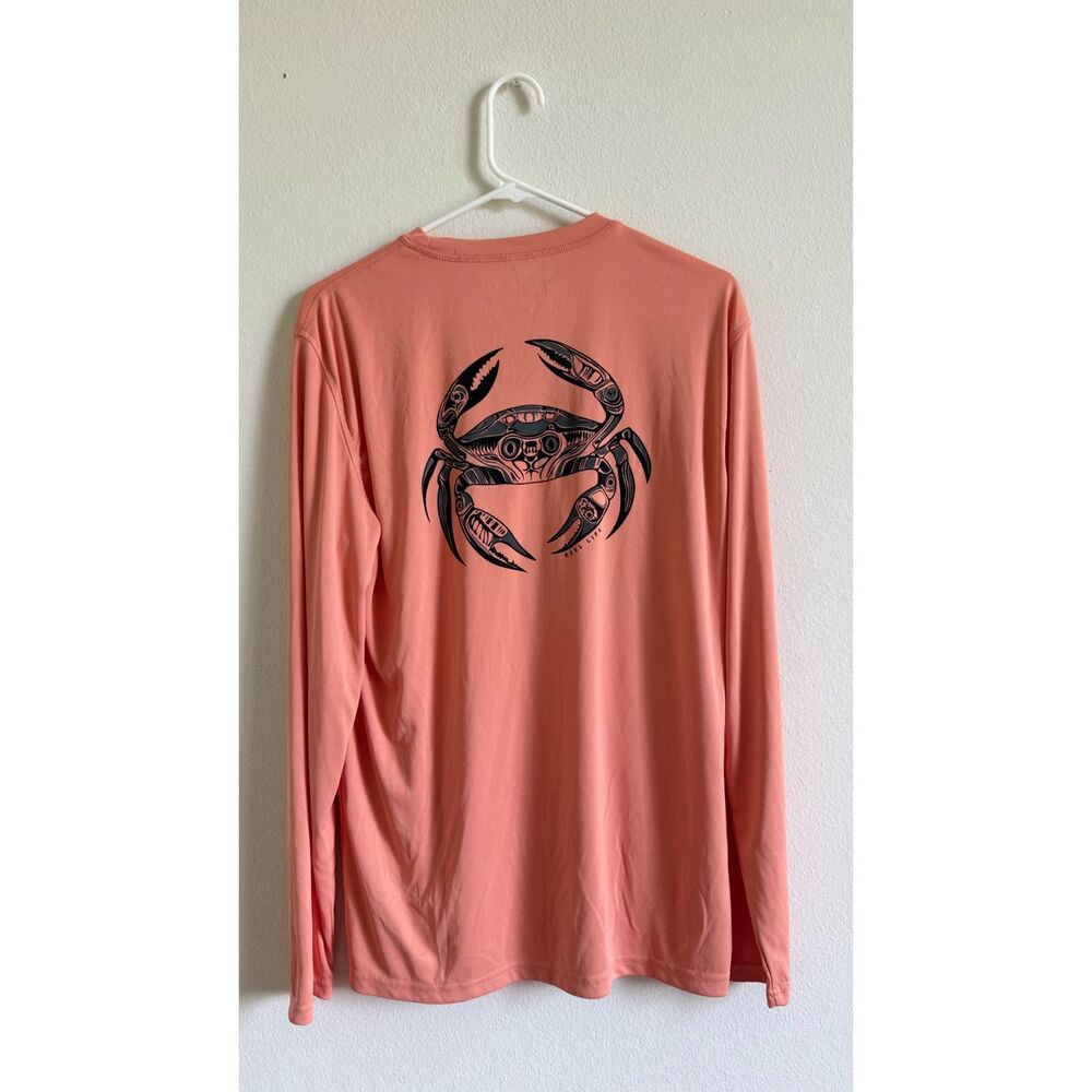 Reel Life Men’s M Coral Crab Graphic Long Sleeve Performance Fishing Shirt